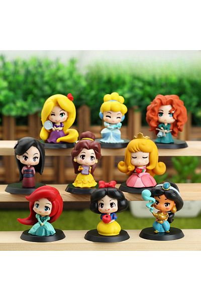 Choice No Box 9 Pcs/set Kawaii Q Princess 6cm Rapunzel Snow White Jasmine Mulan Ariel Pvc Figurine Cake Orn