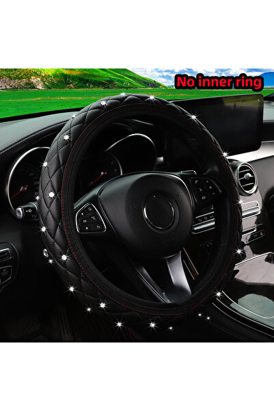 Choice غطاء عجلة قيادة سيارة من الجلد الصناعي الأسود 1 مطرز بالماس اللامع مقا...