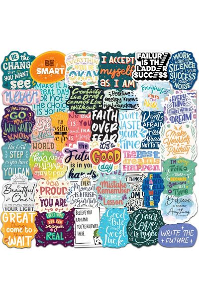 Choice 1600*900*700mm Multi 50pcs Inspirational Words Stickers, Motivational Quote Stickers, Vinyl Positive