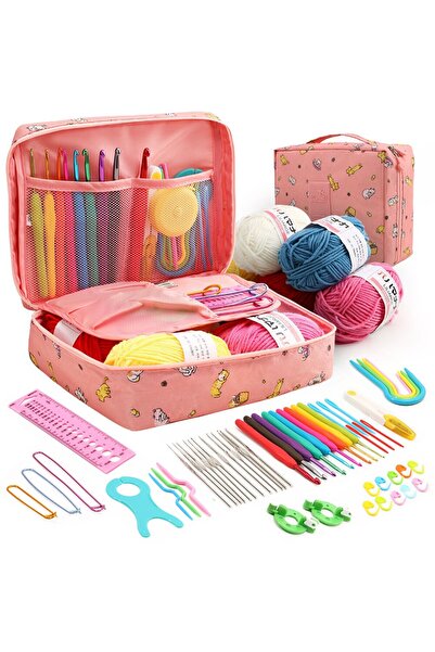 Choice مجموعة أدوات الكروشيه فورتشن كات 53 للمبتدئين بمقاس واحد ومجموعات تخزين متعددة الألوان للأجهزة المحمولة