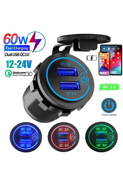 Choice Dual QC 3.0 Dual USB Fast Car Charger Socket 12V/24V waterproof with Switch Auto Car Quckly Charg...