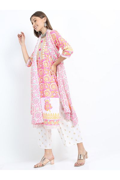 Vishudh By Styli Pack of 3 - Floral Print Kurta, Palazzo & Dupatta