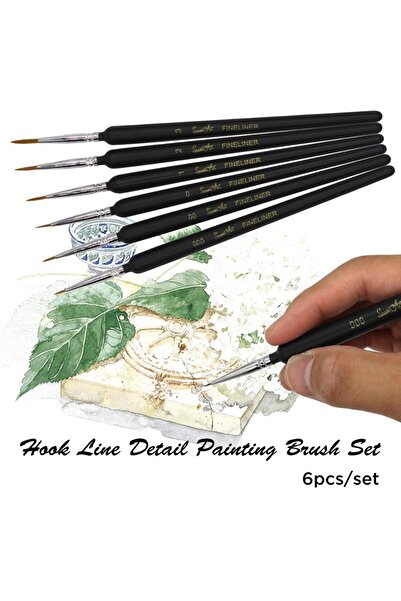 SeamiArt 6 قطع من أقلام الخطاف الرفيع بمقاسات مختلفة 000 00 0 1 2 3 فرشاة طلاء غوش فنان ألوان مائية...