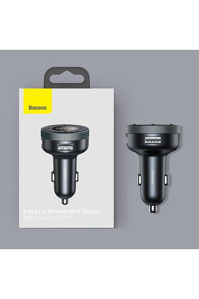 Baseus Black Low Noise Fm Transmitter Modulator Car Wireless Bluetooth 5.0 Usb Fast Charger Auto Aux