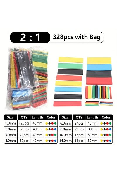 Choice 328pcs 328pcs Heat Shrink Tubing 2:1 Assortment Polyolefin Tube Car Cable Sleeving Wrap Wire Kit Sle