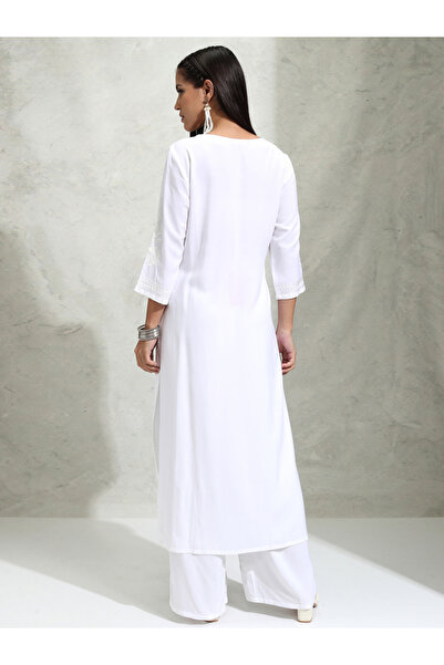 Vishudh By Styli Floral Embroidered Thread Work Straight Kurta & Palazzos Set