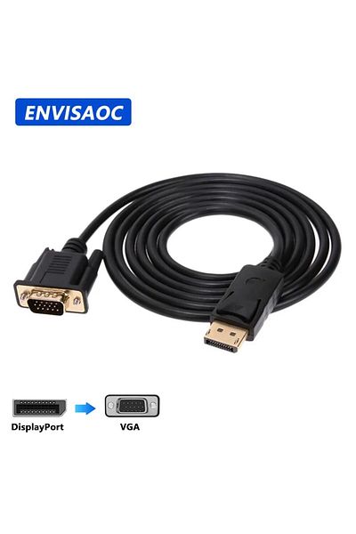 Choice محول توصيل منفذ DisplayPort إلى VGA أسود بطول 1.8 متر كابل FHD 1920*1080 بكسل لسطح المكتب