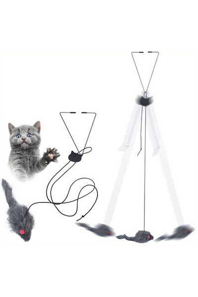 Choice The Mouse Interactive & Stimulating Plush Cat Teaser Toy – Retractable Wand For Healthy Play, Cartoo