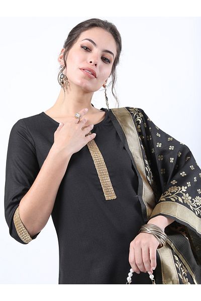 Ketch By Styli Pack of 3 - Yoke Design Straight Kurta, Palazzos & Dupatta