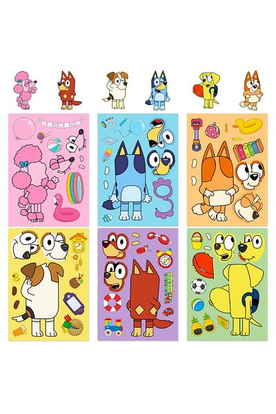 Choice 6 Pcs Bluey Anime Cartoon Dog Puzzle Stickers Cute Children Diy Color Puzzle Education Stick