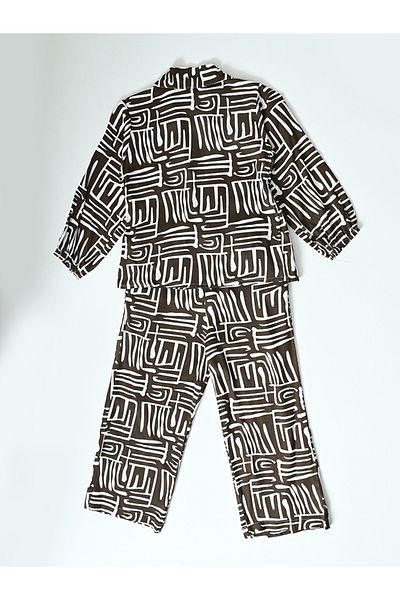 Bella Moda By Styli All-Over Print Collared Blouse & Pants Co-Ords Set