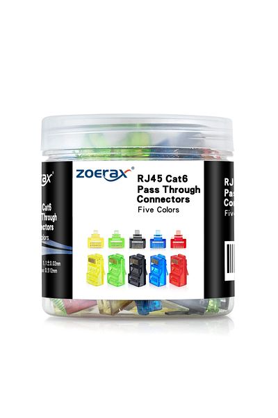 ZoeRax 100 قطعة من موصلات Rj45 Cat6، ألوان متنوعة (20 قطعة/لون)، سهلة التجعيد