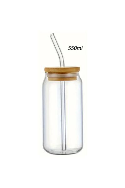 Choice 350-550ml 550ml 350ml/550ml Glass Cups With Bamboo Lids And Straw 1pc Mason Jars Coffee Mug Beer Can