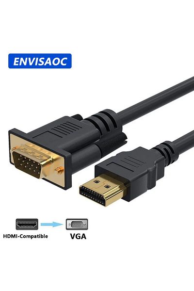 Choice كابل محول HDMI إلى VGA أسود اللون بطول 1.8 متر بدقة FHD 1920*1080 بكسل لسطح المكتب
