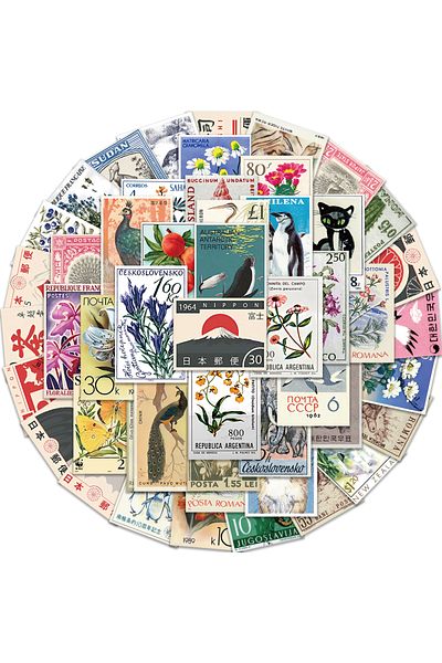 Choice 50pcs All 50pcs Retro Stamp Art Stickers Vintage Aesthetic Cartoon Decals For Laptop Luggage Skatebo