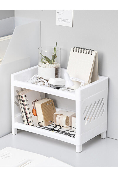 Choice رف تخزين مزدوج الطبقات من البولي بروبلين لسطح المكتب، قطعة واحدة باللو...