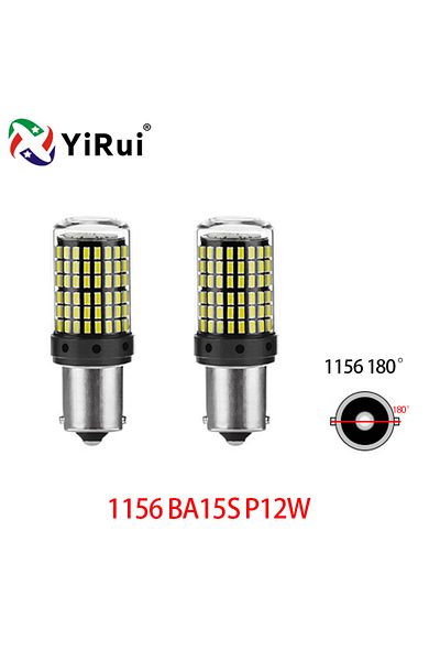 Choice مصباح إشارة الانعطاف العكسي Ba15s P21w أبيض 1156 من Yirui قطعتان 12-48 فولت لمبات LED جديدة 144SMD مصباح Ba15s P2