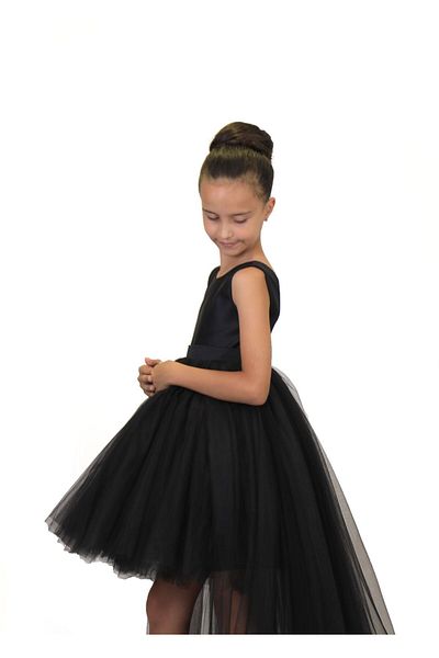 HSNLİFE Girl Child Black Front Short Back Long Dress Special Occasion Birthday Graduation Prom Party Dress