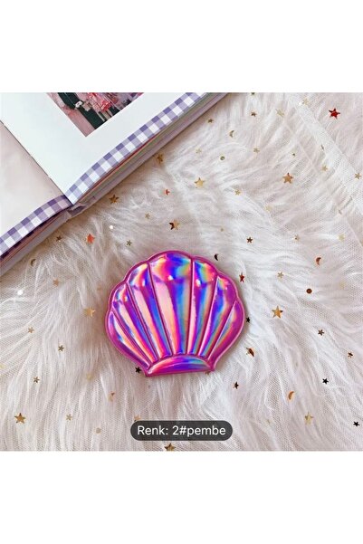 Accessories Moon Home Collection Pembe Yıldız Tozlu Parıltılı Çift Taraflı Kompakt Mini Makyaj El Aynası