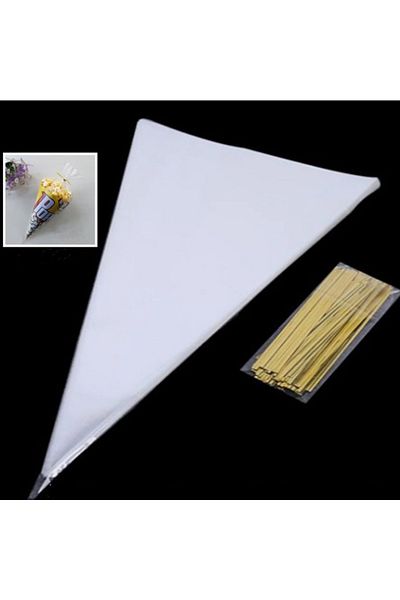 Choice 13x25cm 50pcs 50/100pcs Candy Bags Cellophane Popcorn Bags Cone Cookies Storage Bags With Gold Twist