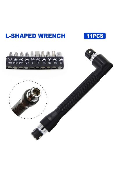 Choice 11pc Screwdriver Set L-shaped 1/4 Hexagonal Screwdriver Bit 90 Degree Double Head Handle Black 6.35
