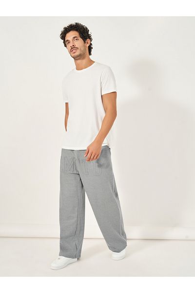 Styli Premium Wide Leg Fleece Joggers with Cording & Embroidery
