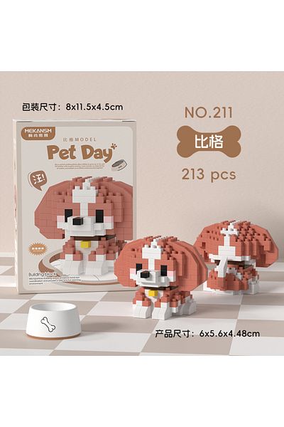 Choice 11 With Box Huiqibao Mini Cute Pet Dog Cat Micro Building Block Model Set Kids City Cartoon Animal D