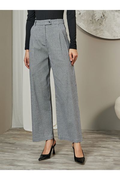 Styli High Rise Wide Leg Pants with Pleated Details