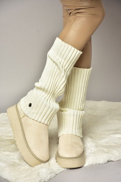 Fox Shoes Τ 918548102   Λεπτομερείς γυναικείες μπότες σε μπεζ/μπεζ σουέντ πλεκτό