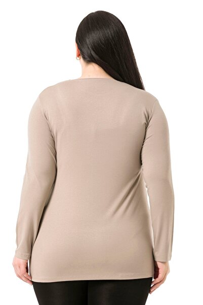 DISENTIS MODEST Large Size Crew Neck Long Sleeve Viscose Sand Color Body