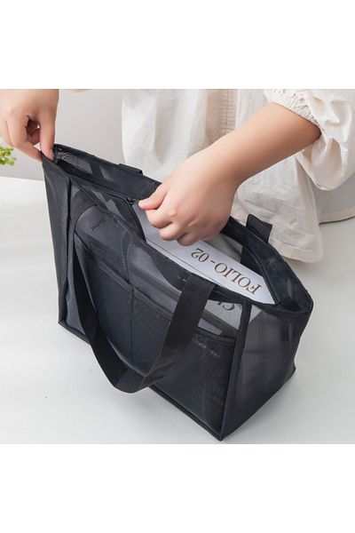 Choice Zipper Style Mesh Handbag With Large Capacity Nylon Mesh Storage Bag, Shopping Bag, Outdoor Portable