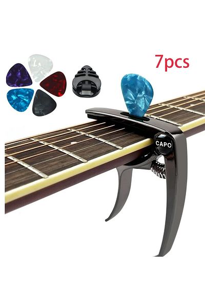 Choice Black Guitar Capo 7pcs Guitar Capo For Acoustic And Electric Guitar, 3 In 1 Capo With Pick Holder, P