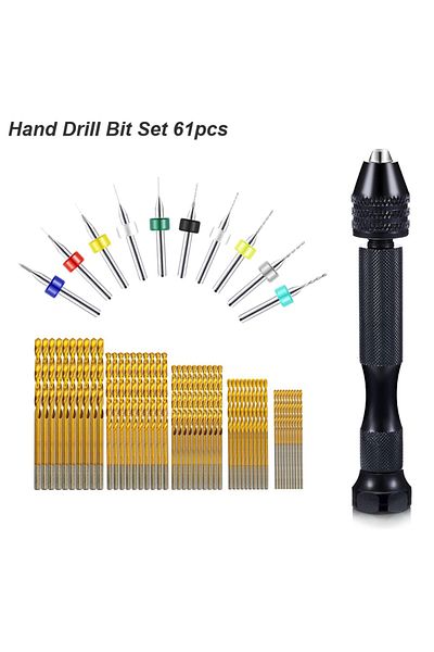 atooltour Hand Drill Set 61pc Micro Mini Pin Vise Hand Drill Twist Bit Pcb Set Rotary Tool For Diy Craft Carvi