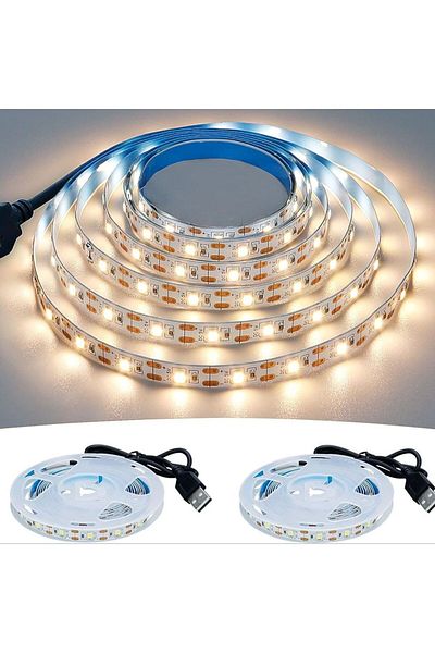 LINGQU DEV شرائط LED USB DC5V SMD2835 مصباح أبيض دافئ أبيض لخلفية التلفزيون والديكور المنزلي والإضاءة غير...