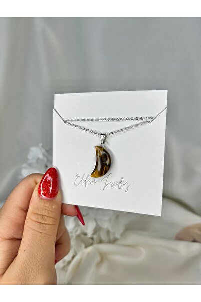 Elifsu Jewelry Hilal Şeklinde Doğal Taş Kolye Minimal Kesim