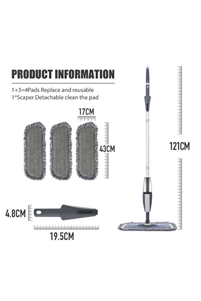 Choice ممسحة مع 4 وسادات ممسحة بخاخ سحرية للأرضيات الخشبية مع وسادات من الألياف الدقيقة قابلة لإعادة الاستخدام ومقبض 360 درجة للمنزل والمنزل