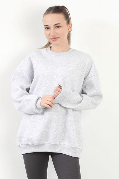 GİYSA Дамски памучен суитшърт с кръгло деколте, голям размер, Karmelange - 9008