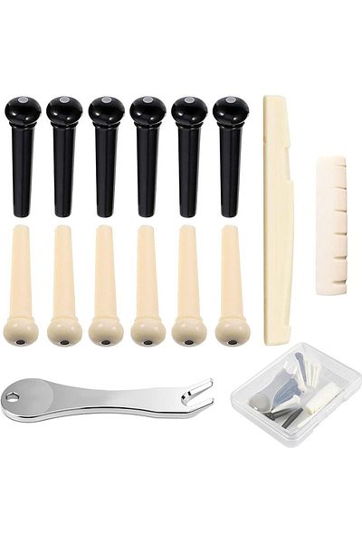 Choice Y01090 12 Pcs Acoustic Guitar Bridge Pins With Bridge Pin Puller Remover & Guitar Bridge Saddle Nut,