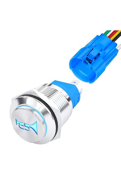 Daiertek مفتاح زر القرن 12 فولت، مفتاح زر ضغط لحظي 12 فولت، مكبر صوت LED من الفولاذ المقاوم للصدأ S