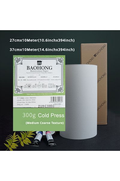 Choice 54cmx10m Cold Press BAOHONG Watercolor Paper Roll 300g Natural White 100% Cotton 10.6/14.6in*394in (