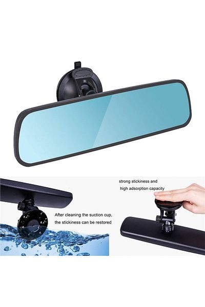 Choice Blue Wide-angle Anti-glare Blue Rearview Mirror Universal 360° Rotates Adjustable Suction Cup Interi