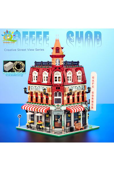 Choice Has Light And Box No.1 Huiqibao Toys Moc City Corner Coffee Shop Architecture Style Street View Micr