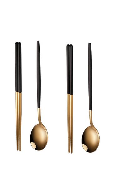 Choice Black Gold Tableware 4pcs Household Black Gold Cutlery Set Chopsticks Spoon Green Gold Stainless Ste