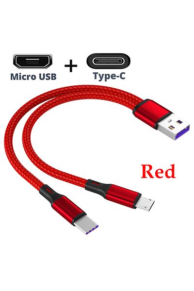 Choice 1.2m Red 1micro 1type C 1m 2-in-1 Data Cable Type C Micro Fast Charging Cable Y Splitter 5a Fast Cha