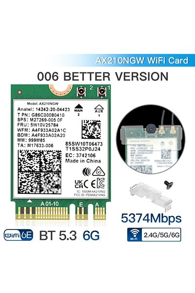 DERAPID Ax210 Wifi 6e Tri Band Wifi6e Ax210 Wireless 2.4gbps Bluetooth 5.3 802.11ax Wireless Wi-fi 6 Ax210 F
