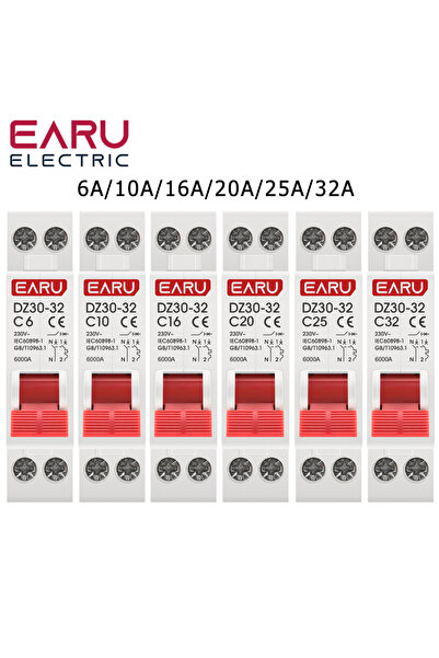 EARUELETRIC قاطع دائرة صغير 16A DZ30-32 DPN 1P+N MCB 6A 10A 16A 20A 25A 32A ق...