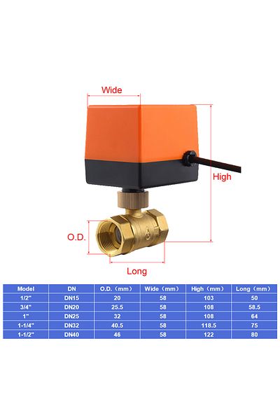 HOENYZY 1/2" 3/4" 1" Brass 2-way Motorized Ball Valve DN15/DN20/DN25 Three-Wire two-control Electric Sole...