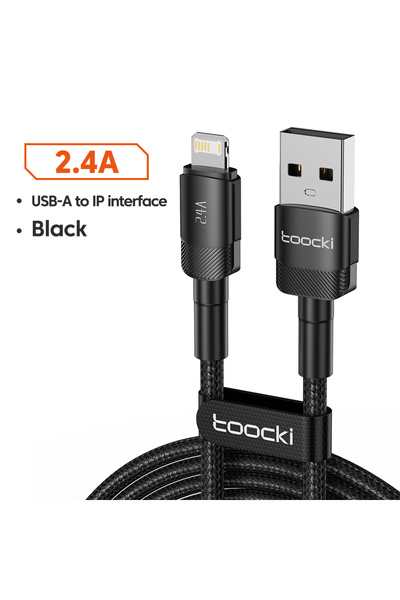 Choice كابل Toocki USB Lightning أسود بطول 1 متر، سلك شحن سريع لأجهزة iPhone، كابل شحن وبيانات