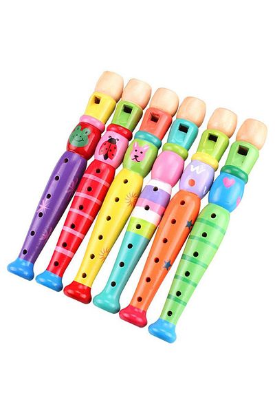 JOKEJOLLY 1Pc Wooden Cartoon Flute Children Clarinet 6-Hole Piccolo Baby  Toys Musical Instrument Toys Earl...