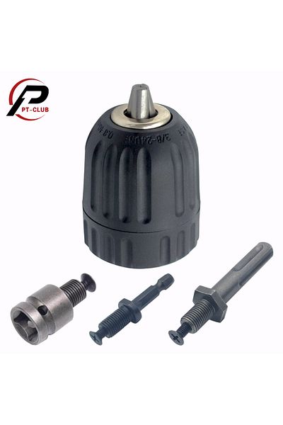 PT-CLUB 4pcs Set 0.8-10mm Precise Keyless Drill Chuck Converter 3/8"- 24unf Thread Quick Change Adapter Sds-